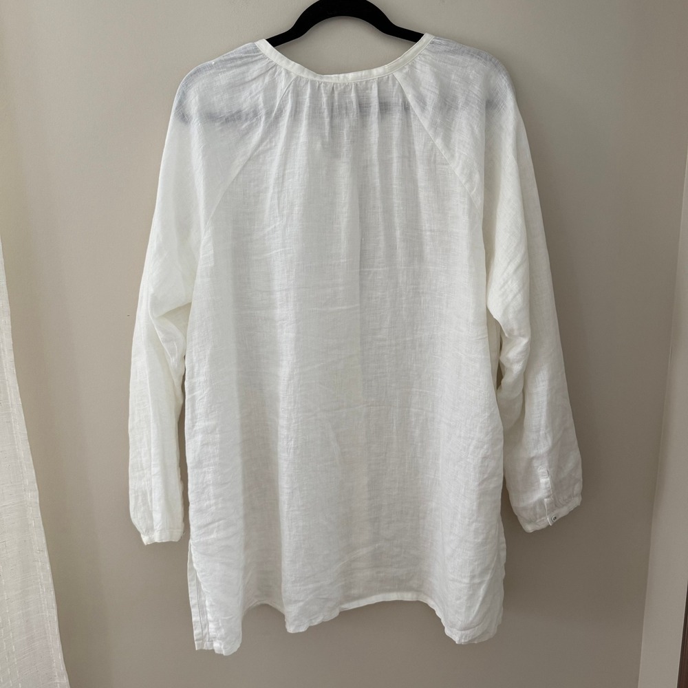 Eileen Fisher White 100% Irish Linen Button Front Tunic Shirt Large long Sleeve - Picture 8 of 10